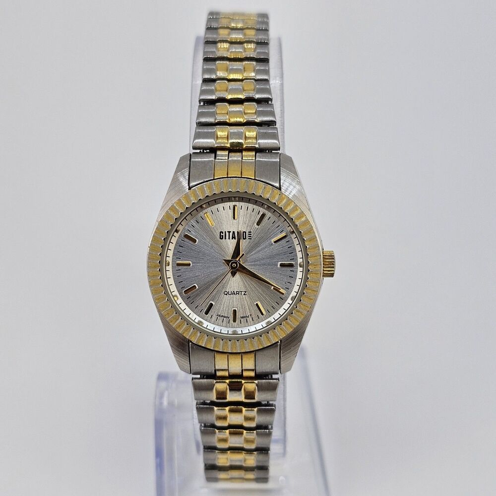Gitano Women's Watch 25MM Gray Dial Two Tone Expandable‎ Band 6" New Battery